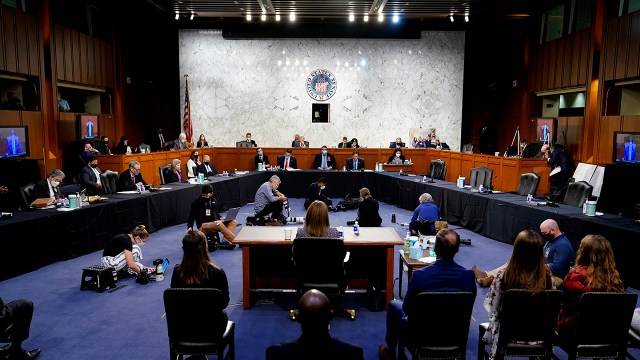 Justice Amy Coney Barrett testifies before the Senate Judiciary Committee on Oct. 14, 2020, during her Supreme Court confirmation hearing on Capitol Hill.