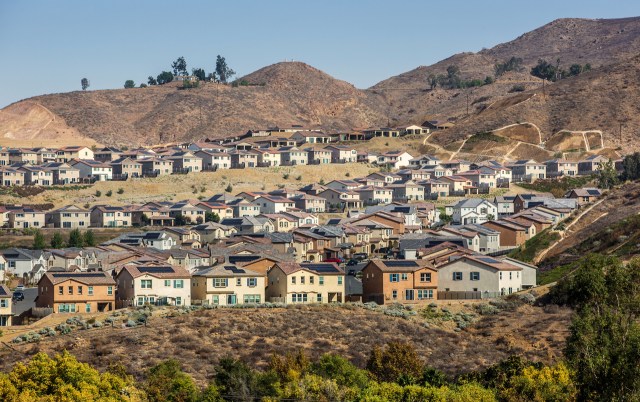 A tract of hillside homes in Temescal Valley, California, in November 2021. An October survey found that compared with before the pandemic, Americans were more likely to want to live in suburbs and less likely to want to live in urban areas.