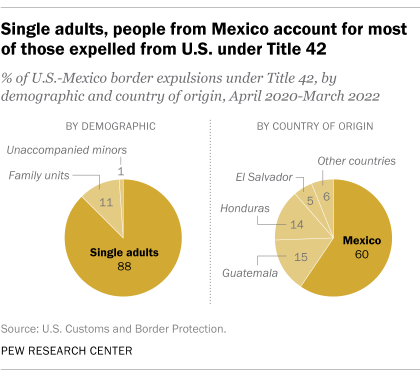 A pie chart showing that single adults and people from Mexico account for most of those expelled from the U.S. under Title 42