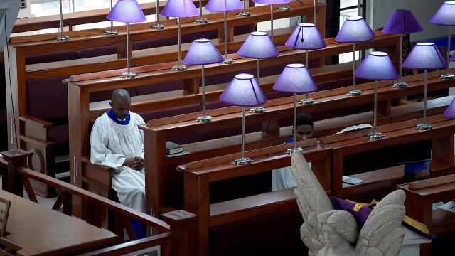 Choir members attend a religious service at the Methodist Church of Trinity in March 2020 in compliance with government restriction on social gatherings in Lagos, Nigeria.
