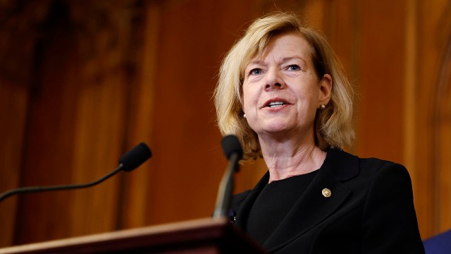 Sen. Tammy Baldwin, D-Wis. – who in 2013 became the first openly gay U.S. senator – speaks at a ceremony celebrating passage of the Respect for Marriage Act at the U.S. Capitol in Washington on Dec. 8, 2022.