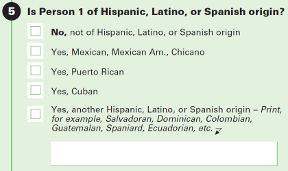 This is the Hispanic origin question used on the 2020 American Community Survey.
