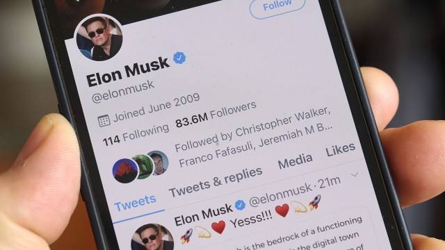 Elon Musk's Twitter profile on April 25, 2022. (Scott Olson/Getty Images)