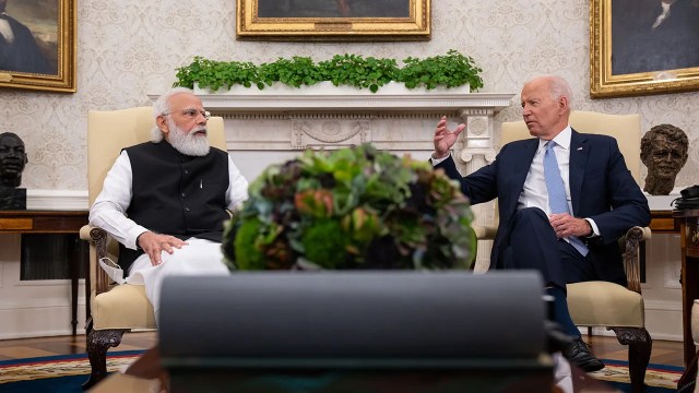 U.S. President Joe Biden and Indian Prime Minister Narendra Modi meet in the White House Oval Office on Sept. 24, 2021, in Washington, D.C. (Sarahbeth Maney/Getty Images)