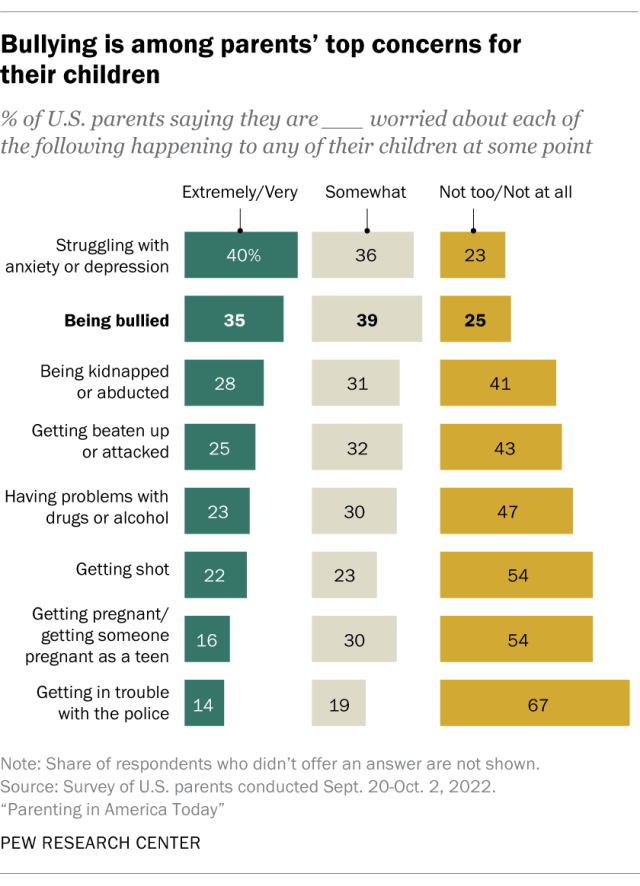 A bar chart showing that bullying is among parents' top concerns for their children.