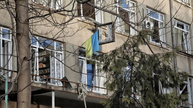 Odesa Technical College in Odesa, Ukraine, damaged in a nighttime Russian drone attack on Feb. 8. (Nina Liashonok/Ukrinform/Future Publishing via Getty Images)