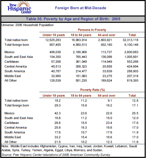 Table 30. Poverty by Age and Region of Birth: 2005