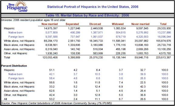 Table 15. Marital Status by Race and Ethnicity: 2006