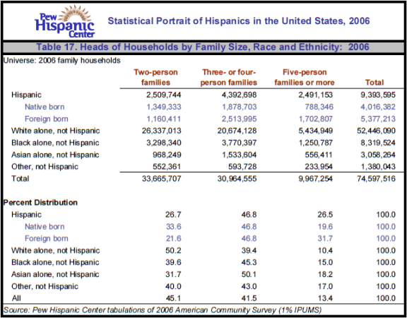 Table 17. Heads of Households by Family Size, Race and Ethnicity: 2006