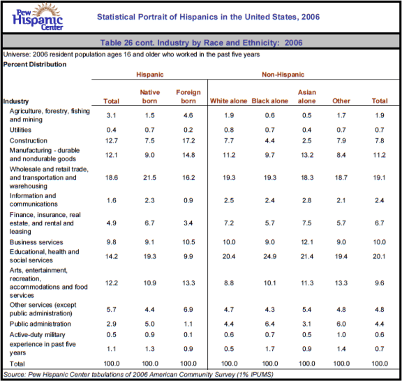 Table 26 cont. Industry by Race and Ethnicity: 2006