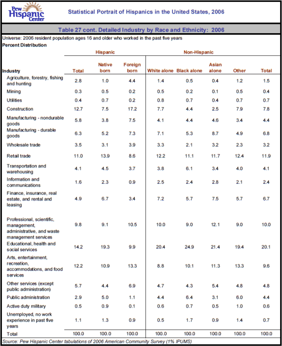 Table 27 cont. Detailed Industry by Race and Ethnicity: 2006
