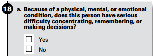 Census Bureau American Community Survey question on whether an individual is impaired