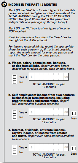 Census questions in the American Community Survey on income that may be changed