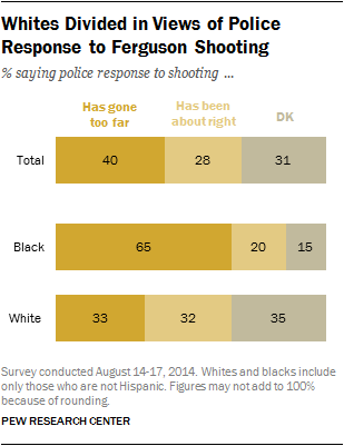 Whites Divided in Views of Police Response to Ferguson Shooting