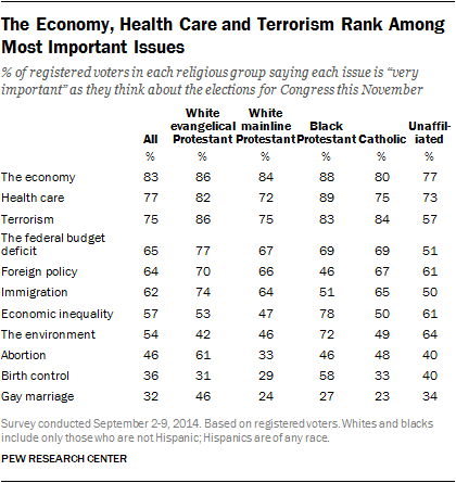 The Economy, Health Care and Terrorism Rank Among Most Important Issues