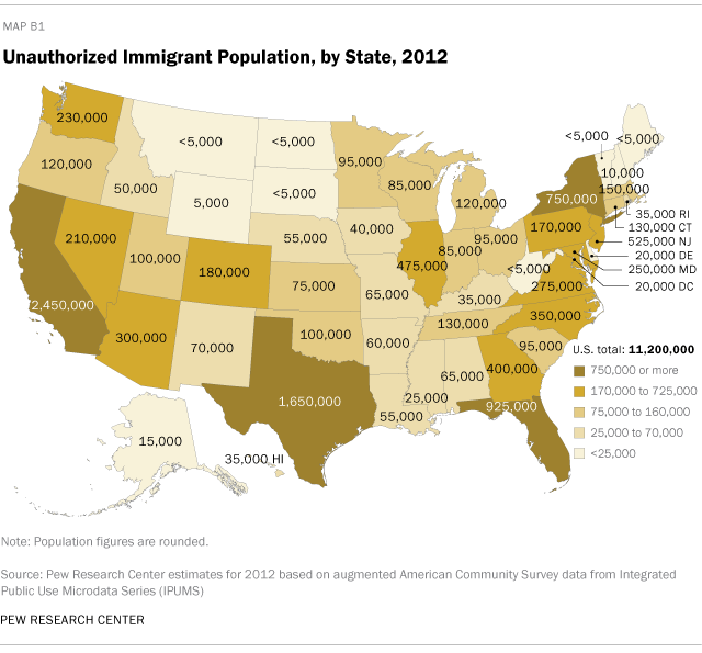 Unauthorized Immigrant Population, by State, 2012
