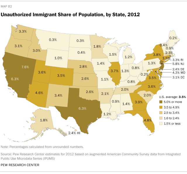 Unauthorized Immigrant Share of Population, by State, 2012