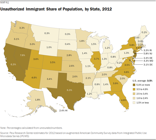 Unauthorized Immigrant Share of Population, by State, 2012