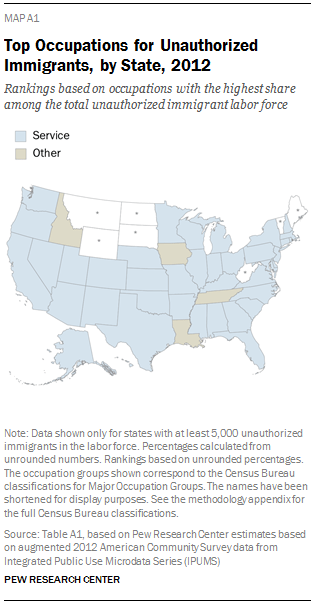 Top Occupations for Unauthorized Immigrants, by State, 2012