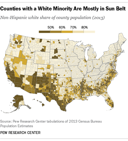 Counties with a White Minority Are Mostly in Sun Belt