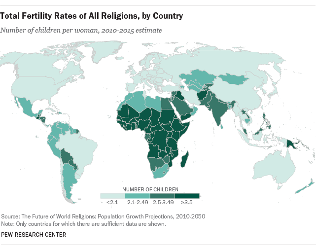 Total Fertility Rates of All Religions, by Country