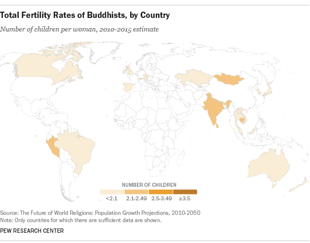Total Fertility Rates of Buddhists, by Country