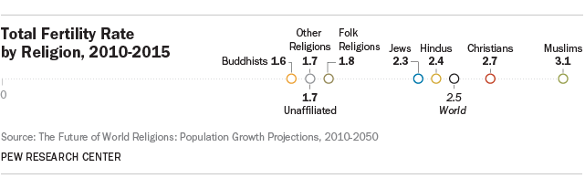 Total Fertility Rate by Religion, 2010-2015