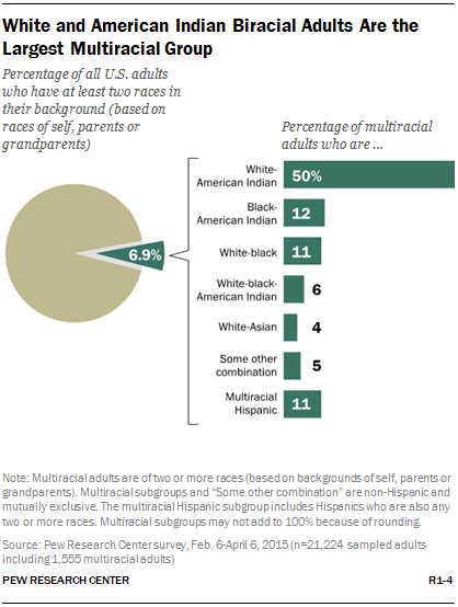 White and American Indian Biracial Adults Are the Largest Multiracial Group