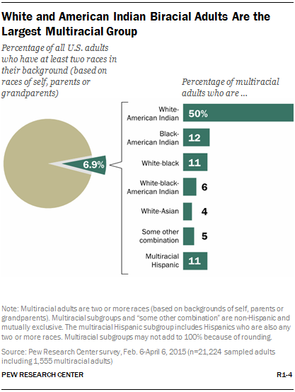 White and American Indian Biracial Adults are the  Largest Multiracial Groups