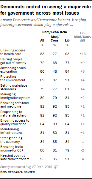 Democrats united in seeing a major role for government across most issues