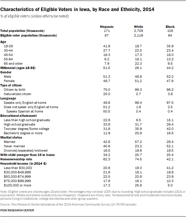 Characteristics of Eligible Voters in Iowa, by Race and Ethnicity, 2014