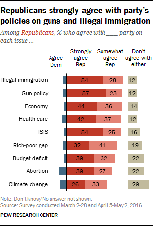 Republicans strongly agree with party’s policies on guns and illegal immigration