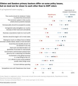 Clinton, Sanders supporters' views on the issues