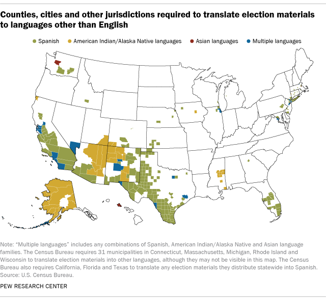 Counties, cities and other jurisdictions required to translate election materials