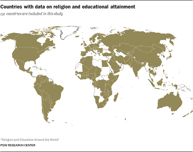 Countries with data on religion and educational attainment