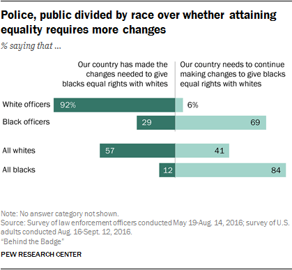 Police, public divided by race over whether attaining equality requires more challenges