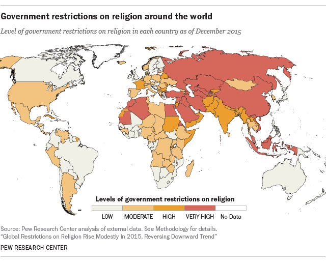 Government restrictions on religion around the world