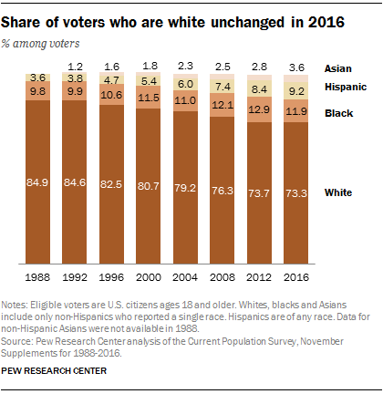 Share of voters who are white unchanged in 2016