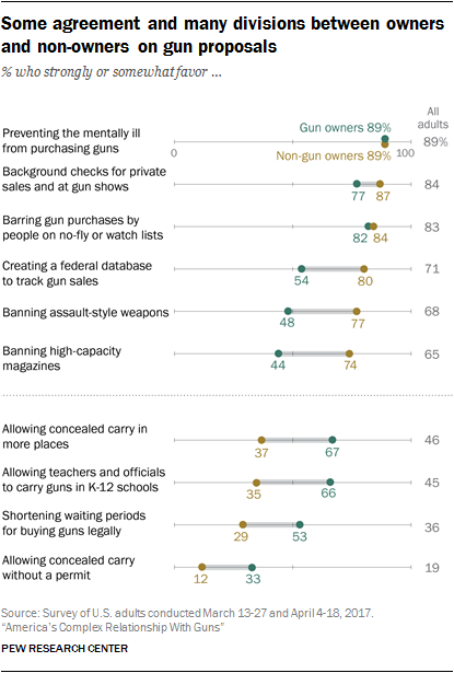 Some agreement and many divisions between owners and non-owners on gun proposals