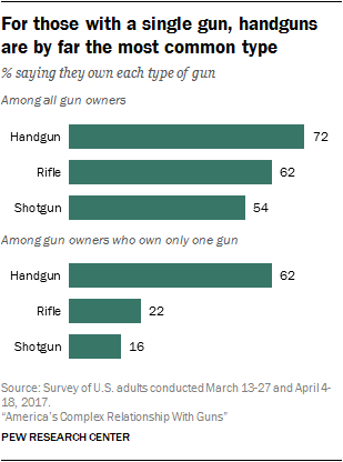 For those with a single gun, handguns are by far the most common type