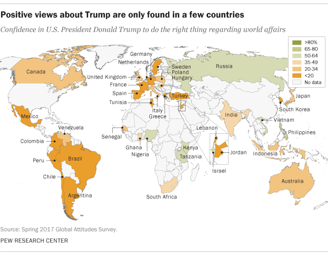 Positive views about Trump are only found in a few countries