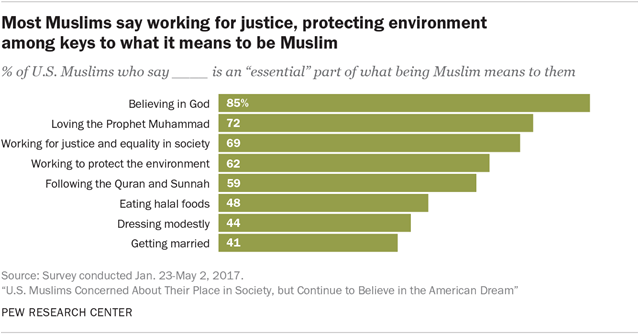 Most Muslims say working for justice, protecting the environment among keys to what it means to be Muslim