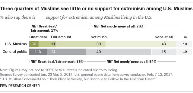 Three-quarters of Muslims see little or no support for extremism among U.S. Muslims