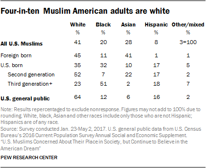 Four-in-ten Muslim American adults are white