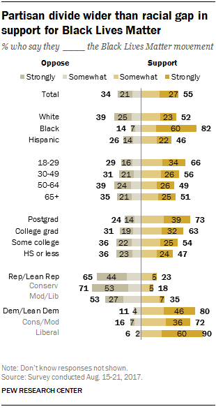 Partisan divide wider than racial gap in support for Black Lives Matter