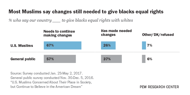 Most Muslims say changes still needed to give blacks equal rights