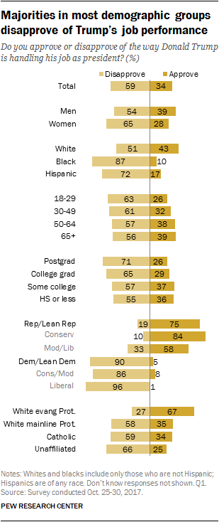 Majorities in most demographic groups disapprove of Trump’s job performance