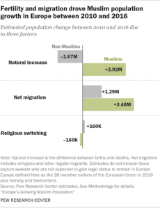 Fertility and migration drove Muslim population growth in Europe between 2010 and 2016