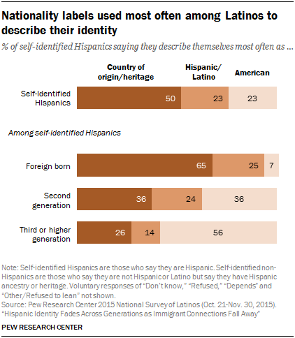 Nationality labels used most often among Latinos to describe their identity