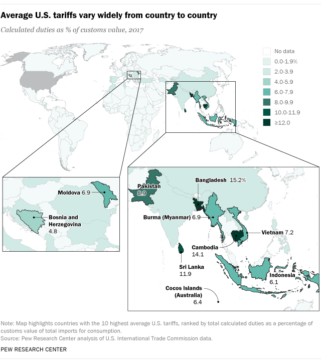 Average U.S. tariffs vary widely from country to country